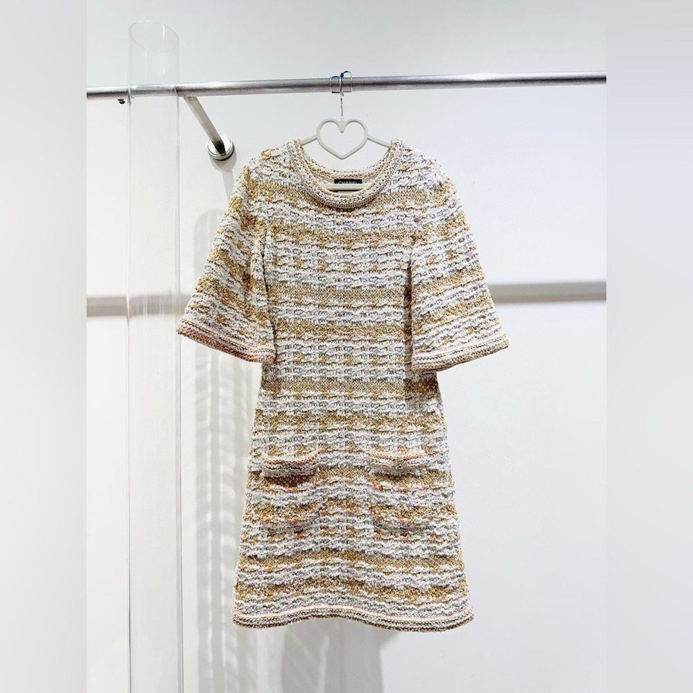 ❌sold❌Authentic CHANEL Cream and Gold Knit Dress
